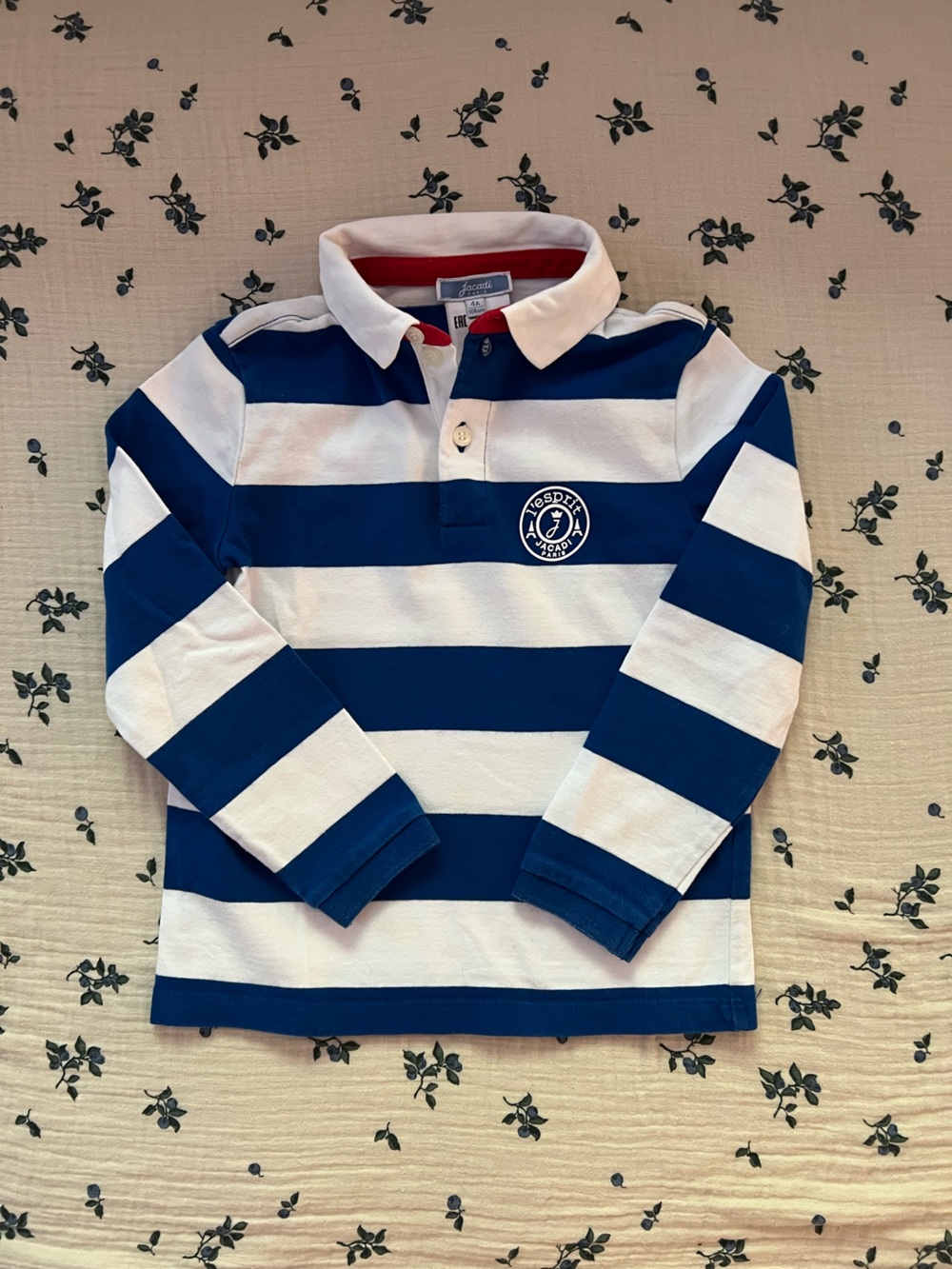 Jacadi Blue & White Striped Rugby Shirt - Classic Long Sleeve Polo - Boys 3/4Y